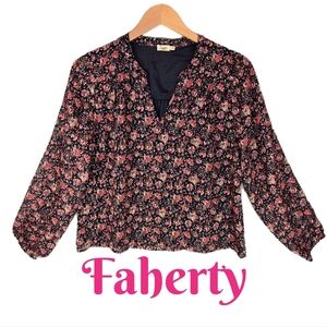 Faherty Womens Silk Cotton Sage Wood Blouse Sz S Stargaze Bloom Feminine Flowy